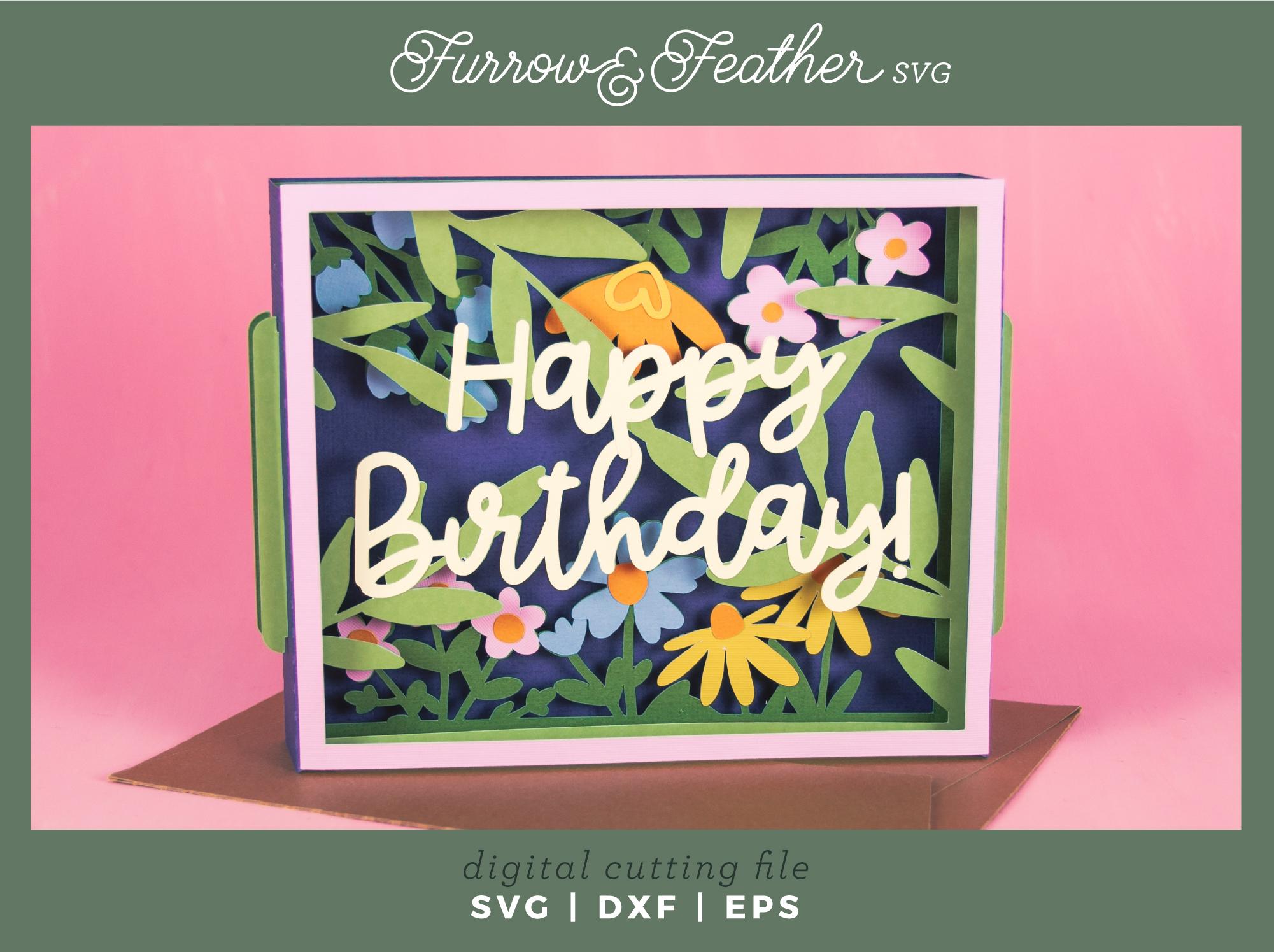 Happy Birthday Layered Card with Flowers | 3D Birthday Card SVG | 3D Papercut SVG Card Cut File | Cricut Silhouette DIY