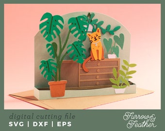 Cat Box Card SVG Template: 3D Papercut Cozy Living Room (Digital Download)