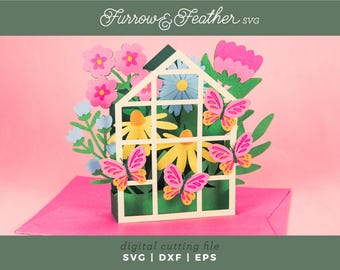 3D Greenhouse Butterfly Card SVG: Papercut Birthday Card (Digital Download)