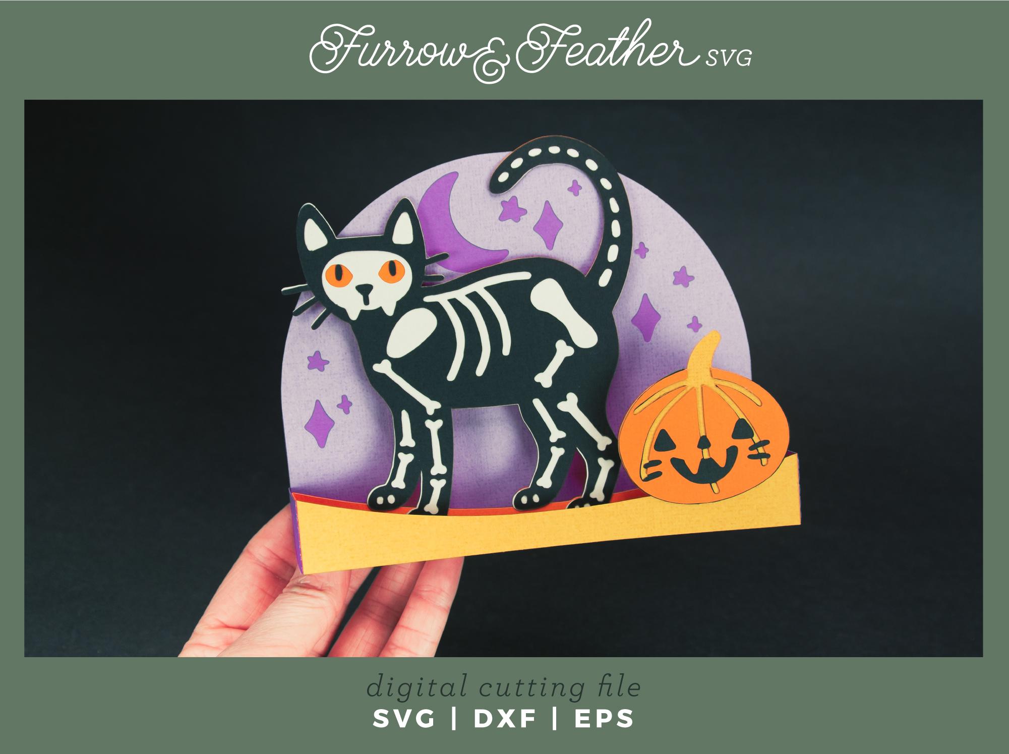 Skeleton Kitty Skeleton Kitty Halloween Card SVG: 3D Papercut Cricut Silhouette File ...