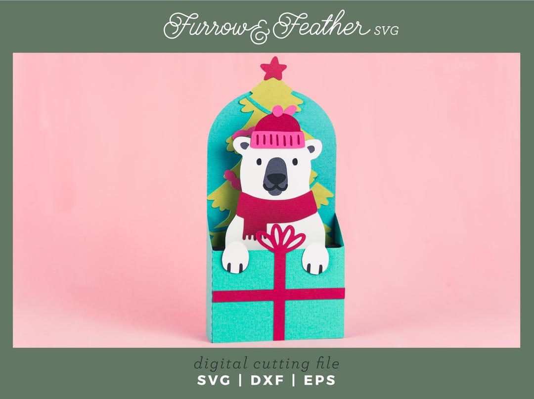 Polar Bear Christmas Pop up Card SVG: 3D Papercut Gift Box (digital ...