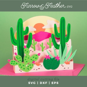Fichier de découpe de carte de scène du désert occidental | Carte d'anniversaire 3D SVG | Fichier découpé pour carte 3D | Cricut Silhouette DIY