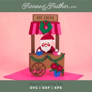 Santa Hot Cocoa Stand - Weihnachtskarte SVG | Pop Up Karte svg | 3D Papierschnitt SVG Karte Schnitt Datei | Cricut Silhouette DIY