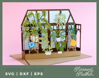 Summer Sunroom Solarium Pop Up Box Card Template | 3D Papercut SVG Birthday Card Cut File | Cricut Silhouette DIY
