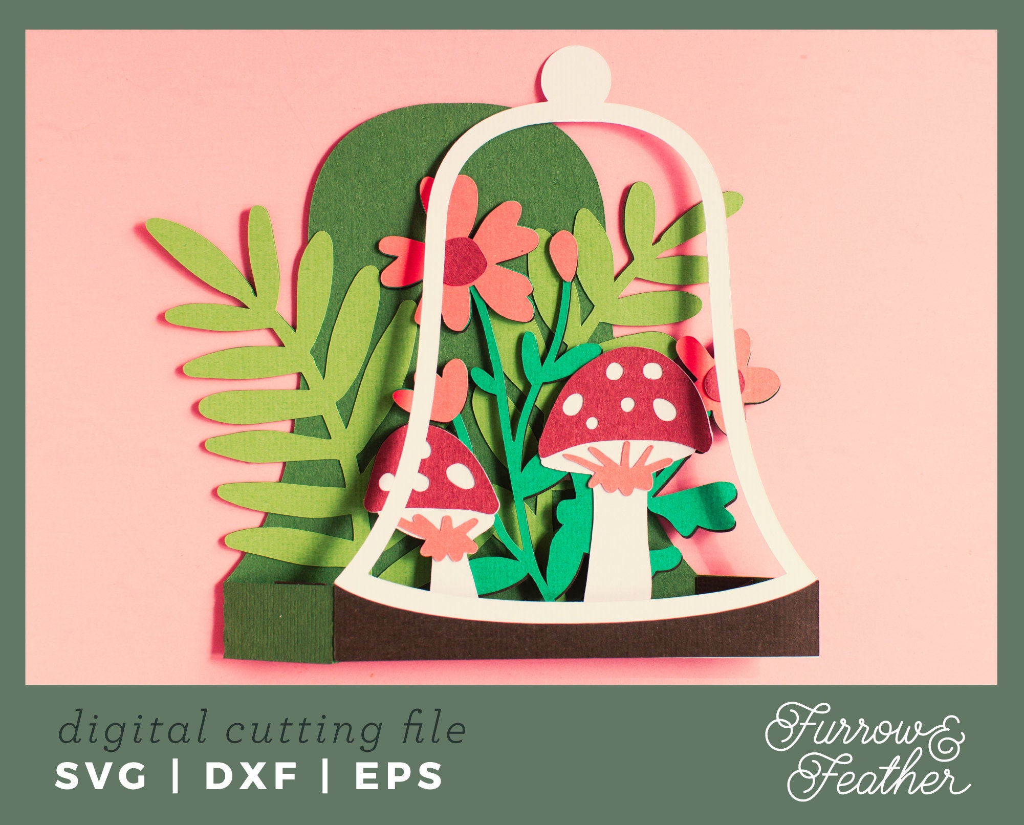 Bell Jar Terrarium Box Card Template 3D Papercut SVG Card Etsy Canada
