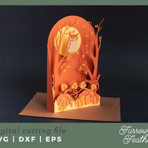 de Carte de voeux de hibou d'Halloween | 3D Papercut SVG carte coupe fichier | Cricut Silhouette DIY