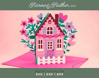 Valentine's Cottage Card SVG: 3D Papercut Design (Digital Download)