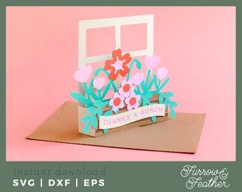 3D Window Box Flower Card Template: Papercut SVG (Digital Download)