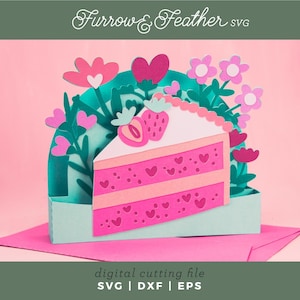 Strawberry Cake Slice Card | Birthday Card SVG | 3D Papercut SVG Card Cut File | Cricut Silhouette DIY