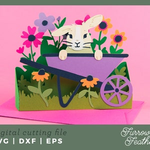 Plantilla de tarjeta con forma de caja de flores silvestres de conejito de Pascua / Archivo de corte de tarjeta SVG de corte de papel 3D / Cricut Silhouette DIY
