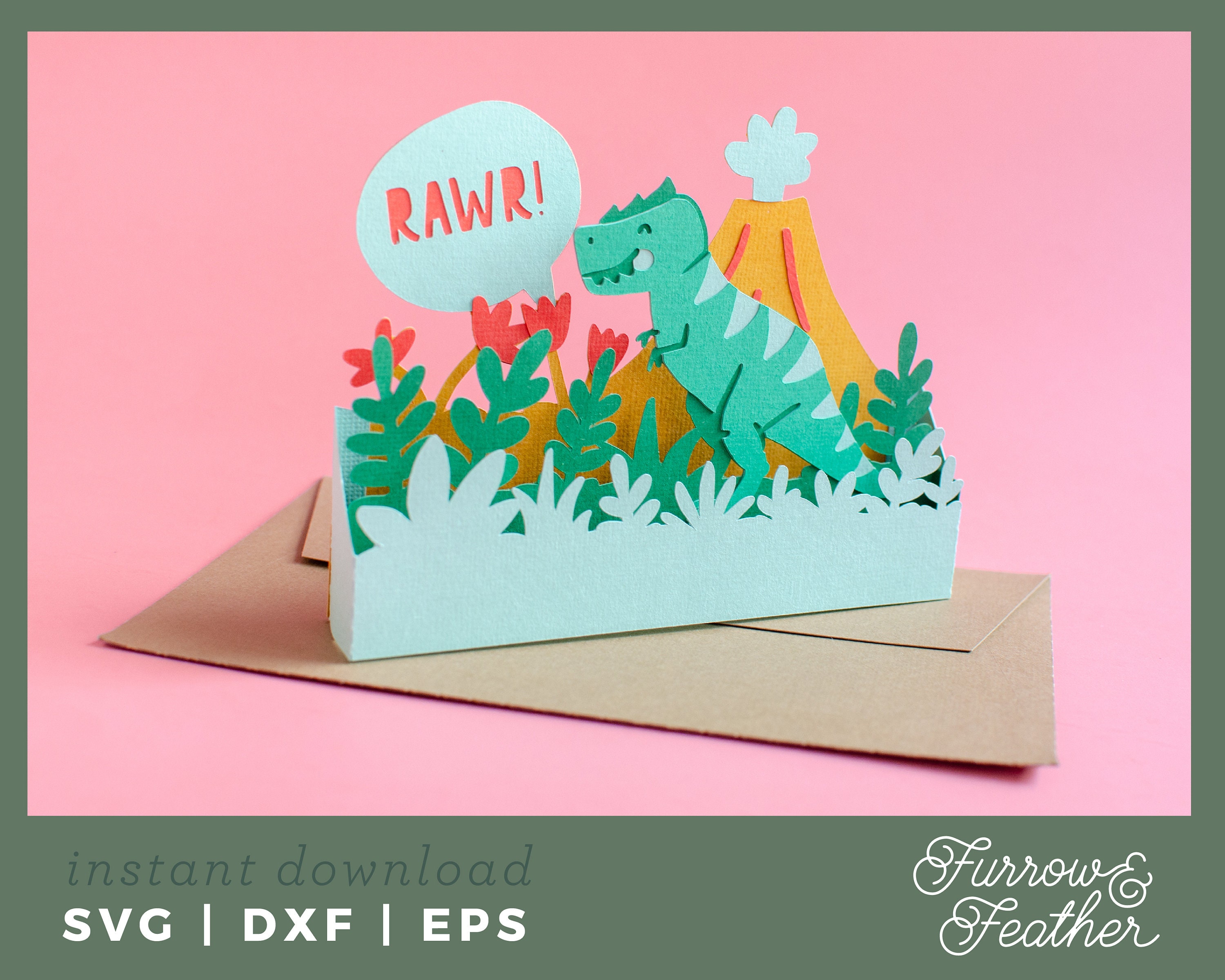 Dinosaur Pop Up Birthday Card Template 3D Papercut SVG Card | Etsy