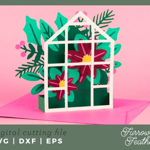 de Noël en forme de serre de fleurs de poinsettia | 3D Papercut SVG carte coupe fichier | Cricut Silhouette DIY