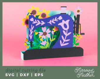 Sewing Machine Wildflower 3D Pop Up Card SVG (Digital Download)
