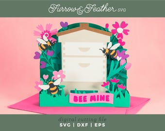 Bee Mine Bijenkorf Valentijnsdagkaart SVG: 3D Papercut-bestand (digitale download)
