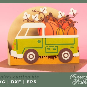 Camion d'Halloween d'automne avec des citrouilles | Carte pop-up SVG | Fichier de coupe de carte SVG Papercut 3D | Cricut Silhouette DIY