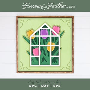 Caixa de Sombras Tulip Greenhouse | Caixa de Sombras 3D Dia das Mães SVG | Caixa de Sombras Páscoa e Primavera | Arquivos para Cricut