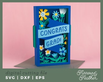 Congrats Grad! 3D Graduation Card | Pop Up Card SVG | 3D Papercut SVG Card Cut File | Cricut Silhouette DIY
