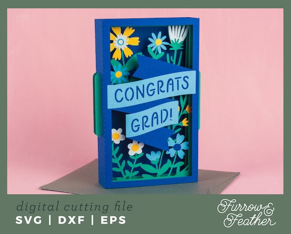 3D Graduation Card SVG: Floral Papercut Pop Up Card (Digital Download)