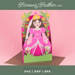Prinses met bloemen kaart SVG | 3D-verjaardagskaart SVG | 3D-kaartsnijbestand | Cricut silhouet DIY