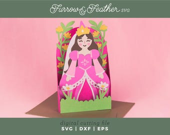 Princess Birthday Card SVG: 3D Flower Pop-Up, Cricut Silhouette File (Digital Download)