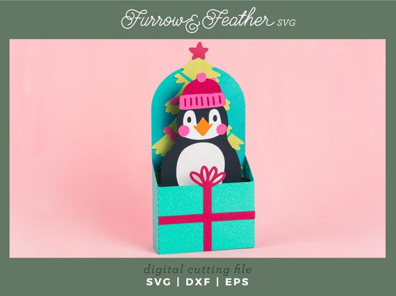 Penguin Christmas Card SVG: 3D Pop Up Gift Box (Digital Download)