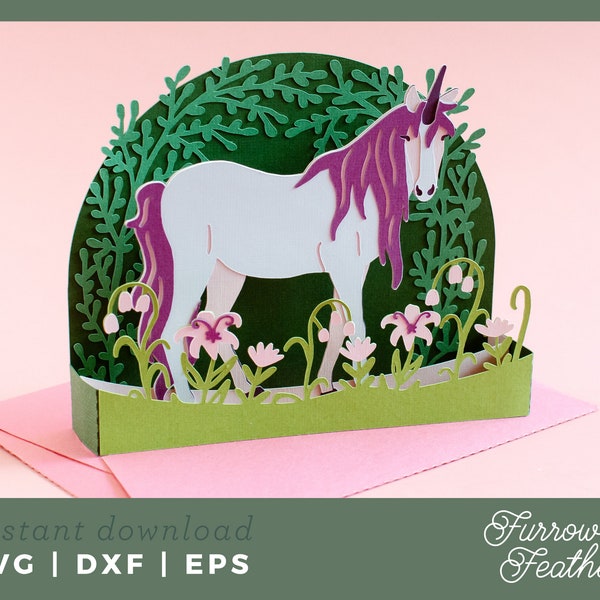 Magical Unicorn Pop Up Box Card Template | 3D Papercut SVG Card Cut File | Cricut Silhouette DIY