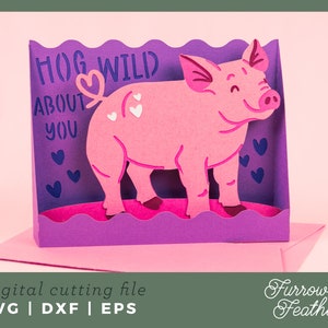 Carte de Saint-Valentin SVG - Porc sauvage À propos de vous | 3D Papercut SVG carte coupe fichier | Cricut Silhouette DIY