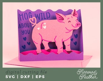 Anniversary Card - Hog Wild About You | Pig Pop Up Card SVG | 3D Papercut SVG Card Cut File | Cricut Silhouette DIY