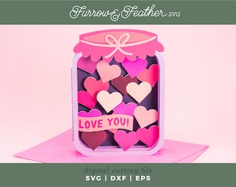Jar with Hearts Valentine's Day Card SVG: 3D Papercut File (Digital Download)