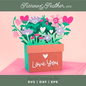 Love You Potted Wildflowers Card | 3D Birthday Pop Up Card SVG | 3D Papercut SVG Card Cut File | Cricut Silhouette DIY
