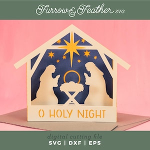 Kerst kerstkaart SVG | Pop-upkaart svg | 3D Papercut SVG Card Cut-bestand | Cricut silhouet DIY