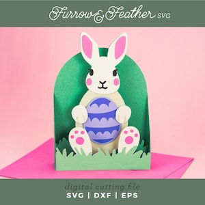 Osterhase hält ein Ei Karte | Osterkarte SVG | 3D Papierschnitt SVG Karte Schnitt Datei | Cricut Silhouette DIY