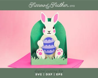 Tarjeta SVG de conejito de Pascua 3D: Papercut DIY, Cricut Silhouette (Descarga digital)