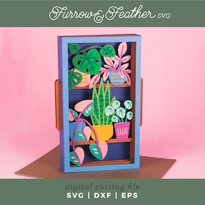 Tarjeta de estante para plantas de interior / Tarjeta de cumpleaños 3D SVG / Archivo de corte de tarjeta SVG de corte de papel 3D / Cricut Silhouette DIY