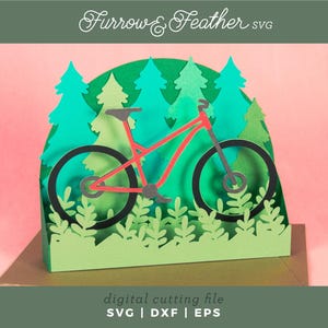 de vélo de montagne | Carte de fête des pères 3D SVG | 3D Papercut SVG carte coupe fichier | Cricut Silhouette DIY