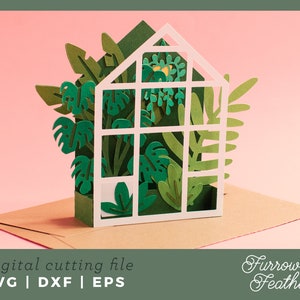Simple Greenhouse Box Card Template | 3D Papercut SVG Card Cut File | Cricut Silhouette DIY
