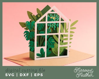 Simple Greenhouse Box Card Template | 3D Papercut SVG Card Cut File | Cricut Silhouette DIY