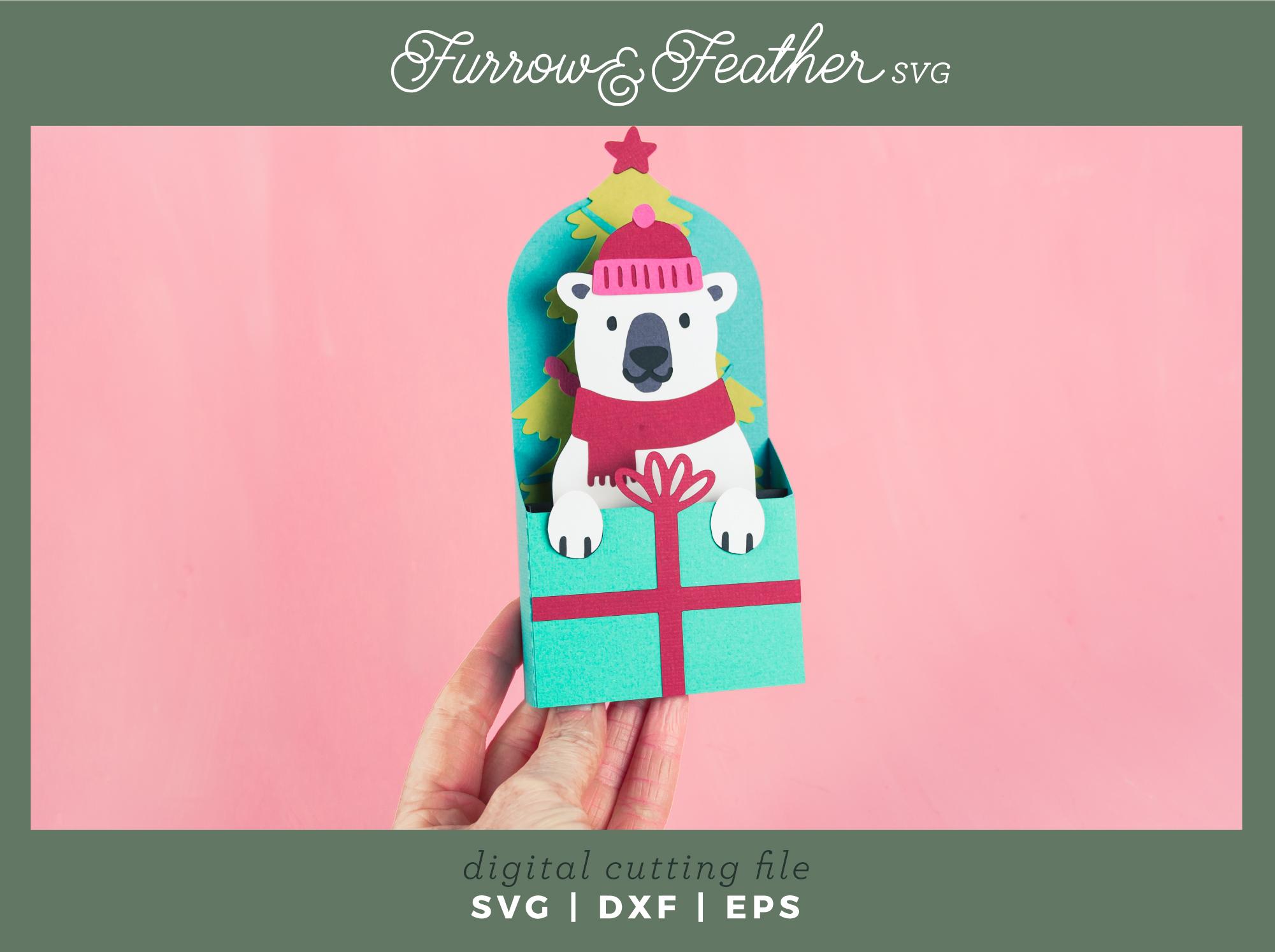 Polar Bear Christmas Pop up Card SVG: 3D Papercut Gift Box (digital ...