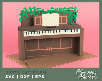 Piano Box Card Template | 3D Papercut SVG Card Cut File | Cricut Silhouette DIY