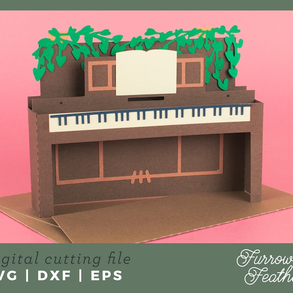 Piano Box Card Template | 3D Papercut SVG Card Cut File | Cricut Silhouette DIY