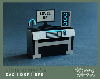 Gamer Computer Pop Up Card SVG: Father's Day Papercut File (Digital Download)