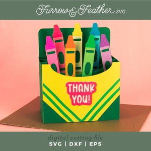 Tarjeta con caja de crayones / Regalo para maestros, agradecimiento a los maestros SVG / Tarjeta desplegable 3D SVG Archivo de corte / Cricut Silhouette DIY