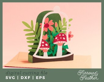 3D Terrarium Box Card SVG Template: Mushroom Flower Papercut (Digital Download)