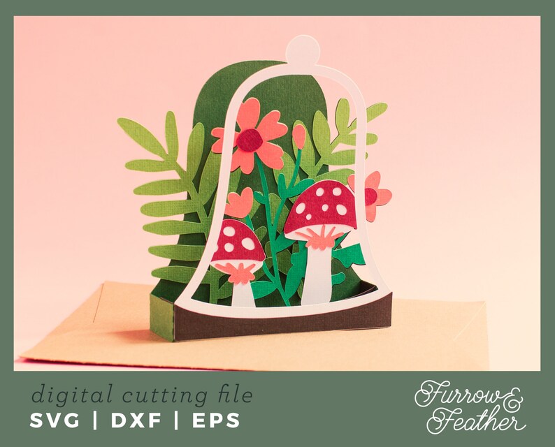 Bell Jar Terrarium Box Card Template 3D Papercut SVG Card Etsy