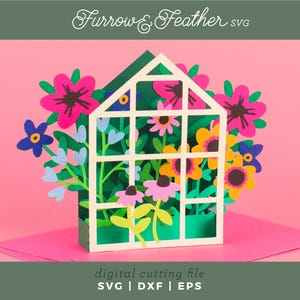Wildflower Greenhouse Card | 3D Birthday Card SVG | 3D Papercut SVG Card Cut File | Cricut Silhouette DIY