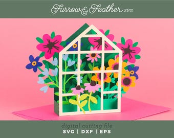 Wildflower Greenhouse Card | 3D Birthday Card SVG | 3D Papercut SVG Card Cut File | Cricut Silhouette DIY