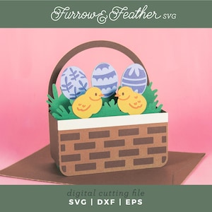 de Pâques panier avec des poussins | Printemps et Pâques carte SVG | 3D Papercut SVG carte coupe fichier | Cricut Silhouette DIY