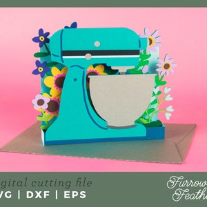 Mother's Day Kitchenaid with Wildflowers | Pop Up Card SVG | 3D Papercut SVG Card Cut File | Cricut Silhouette DIY