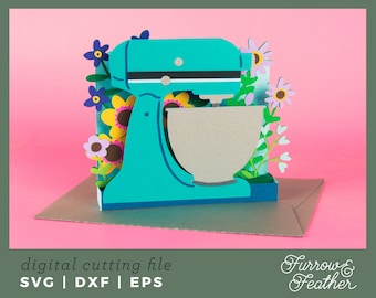 Mother's Day Kitchenaid with Wildflowers | Pop Up Card SVG | 3D Papercut SVG Card Cut File | Cricut Silhouette DIY