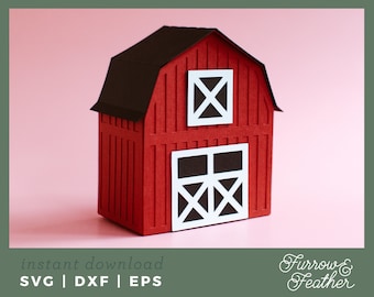 3D Barn Box Template | 3D Papercut SVG Box Cut File | Cricut Silhouette DIY